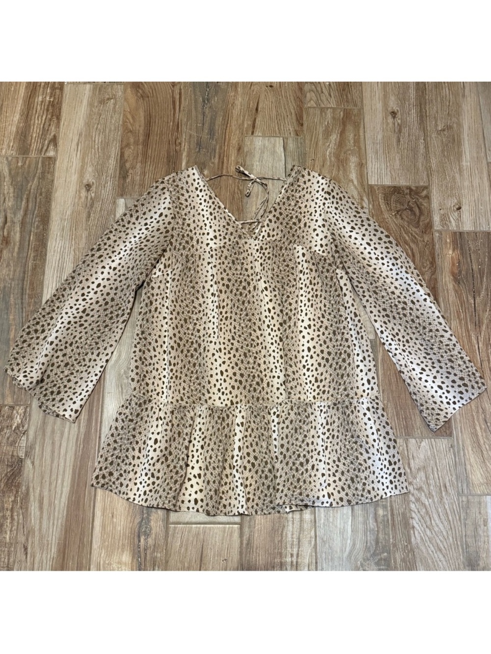 Altar'd State Leopard Printed V Neck Long Sleeve Swing Tunic Mini Dress